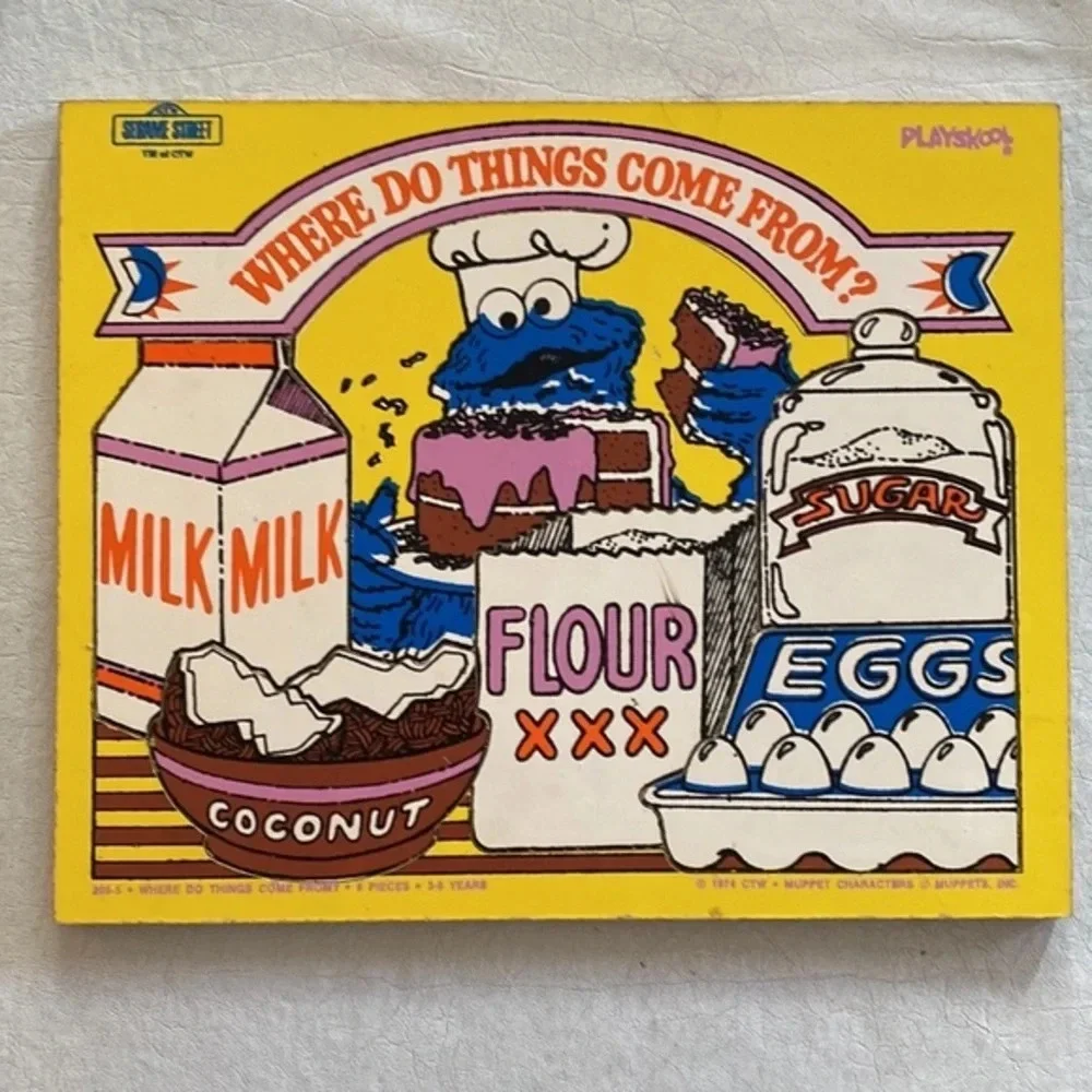 Vintage 1974 Playskool Sesame Street Cookie Monster wooden puzzle